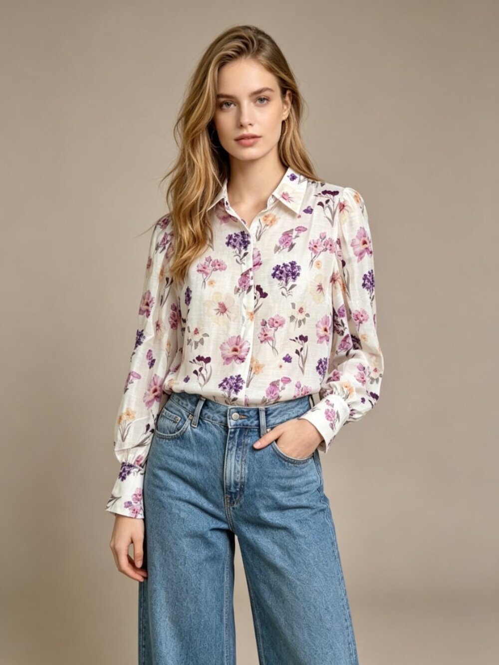 $398 NWOT Kivari Linen blend Shirt Women's Size 6 Blouse Floral Long sleeve - Picture 1 of 10